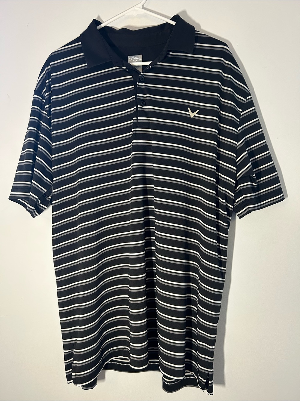 Men's Callaway Opt-Dri Black, Gray, & White Striped Polo Shirt